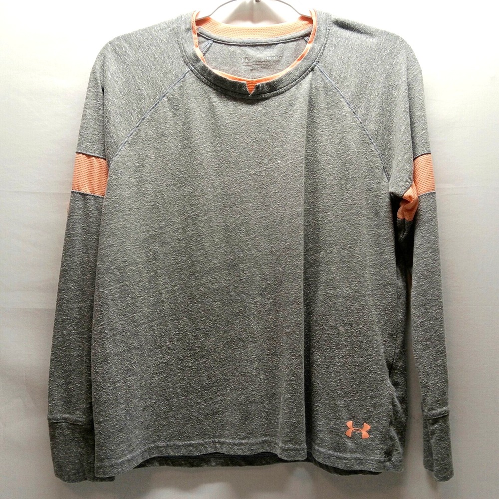 Under Armour T-Shirt Women's Small Grey Pleach Long Sleeve Activewear Loose Fit